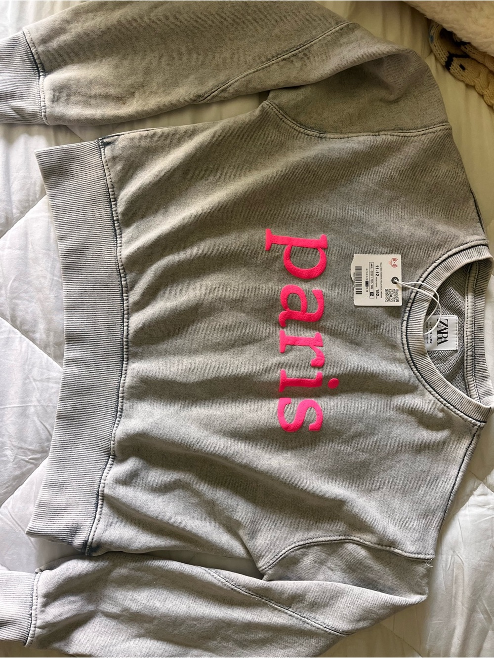 Zara Gray Sweatshirt with Pink 'Paris' Script